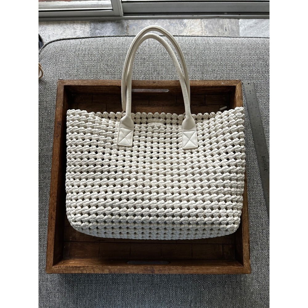 Sincerely Jules Woven Lattice Tote Bag Cream Off White Shoulder Bag with pouch